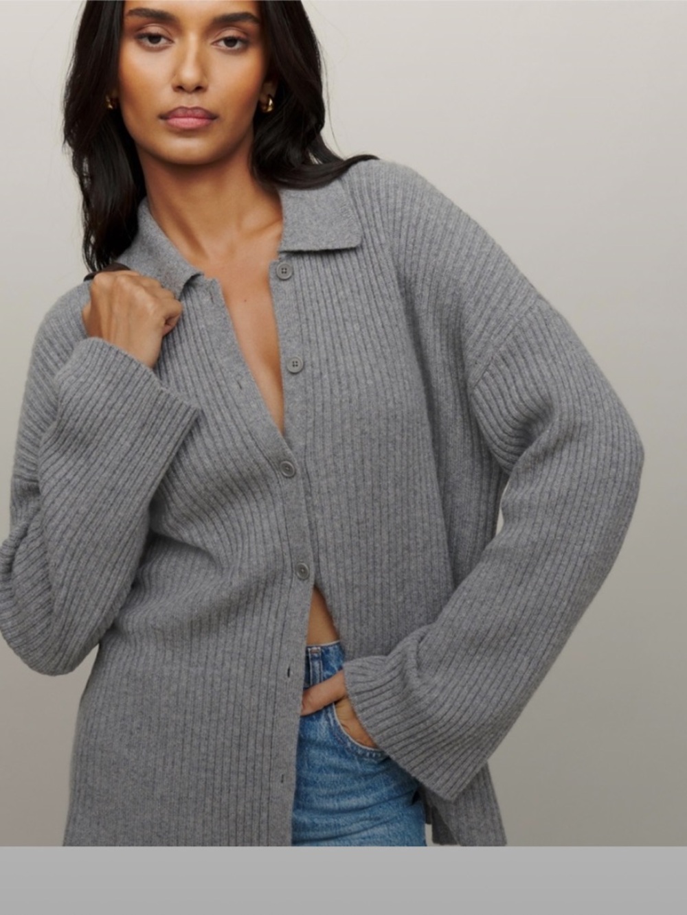 Reformation Fantino Cashmere Collared Cardigan Sweater Gray Size Small - Picture 2 of 10